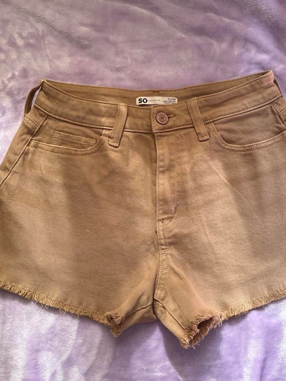 SO Tan High-Rise Frayed Hem Jean Shorts